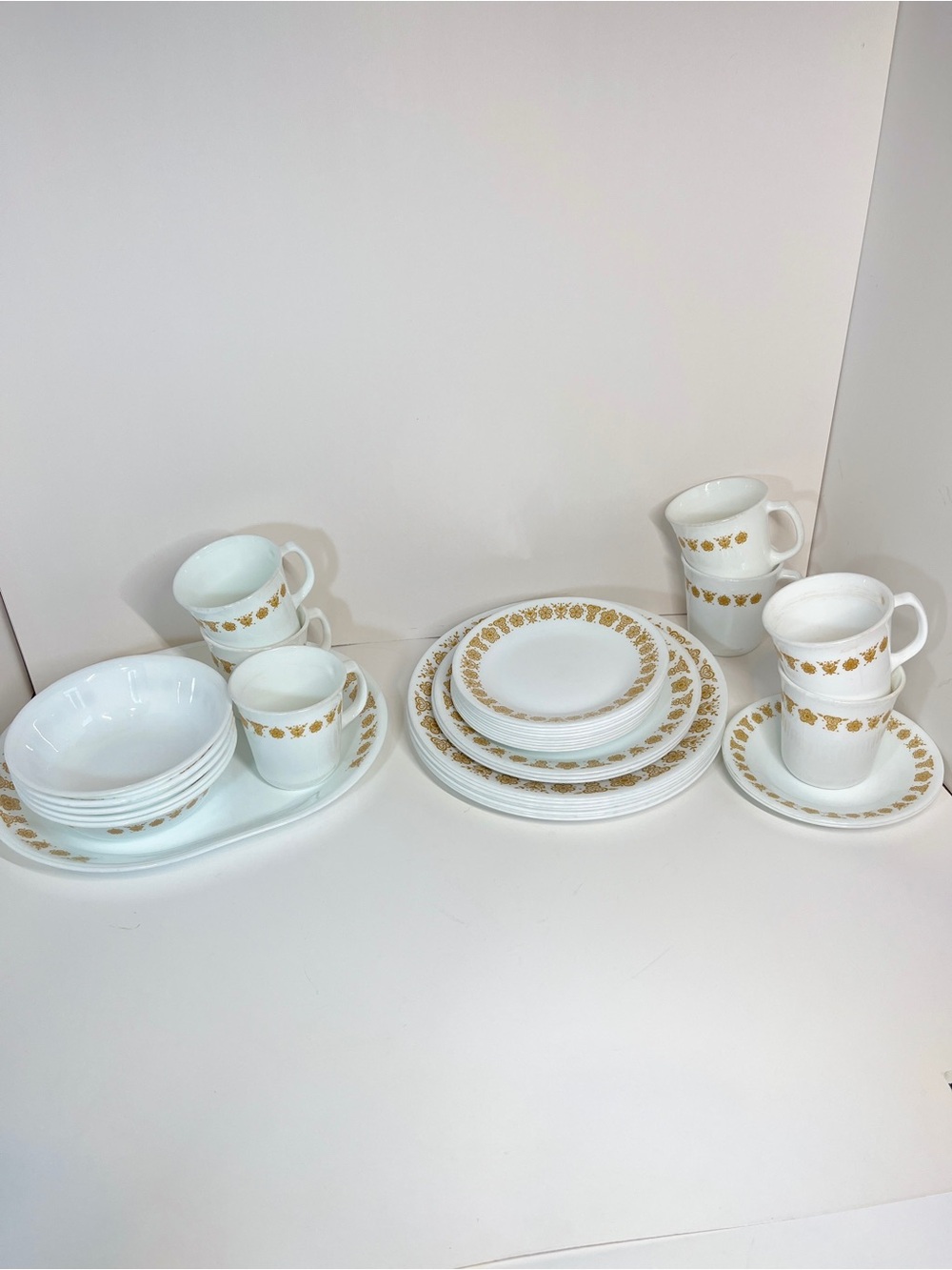 Set of 34pc Vintage Corelle Gold Butterfly Dining Ware Plates Bowls Cups Platter